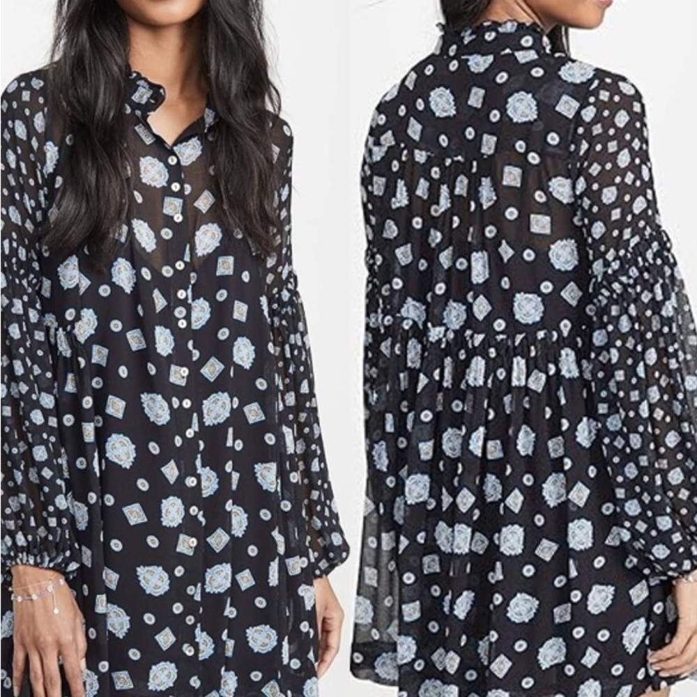 Black and White Patterned Sheer Blouse